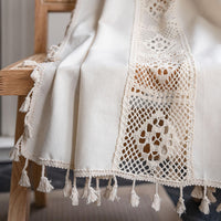 HKM-859219 Short Crochet Partition Curtain with Plaid Stitching - Half Shade Polyester Cotton Decor