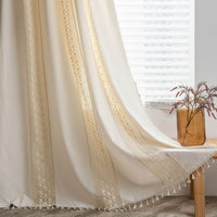 HKM-859219 Short Crochet Partition Curtain with Plaid Stitching - Half Shade Polyester Cotton Decor
