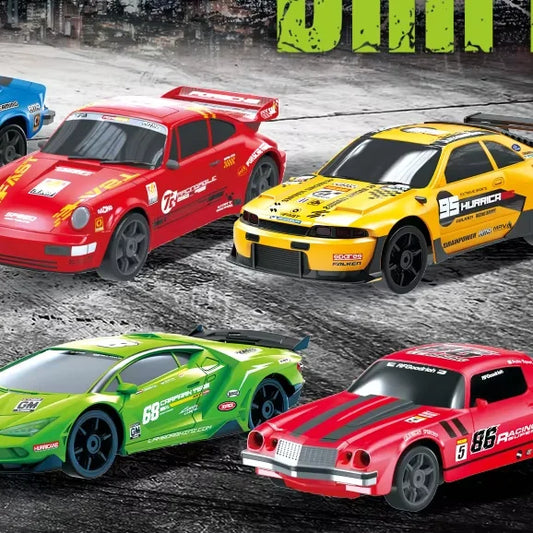 HKM-859667 1/24 Scale Four Wheel Drive Remote Control Drift Racing Car with LED Lights and Replaceable Tires