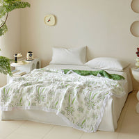 HKM-859667 Floral Pattern Bamboo Fiber Summer Blanket - Lightweight & Breathable, 150x200cm or 200x230cm