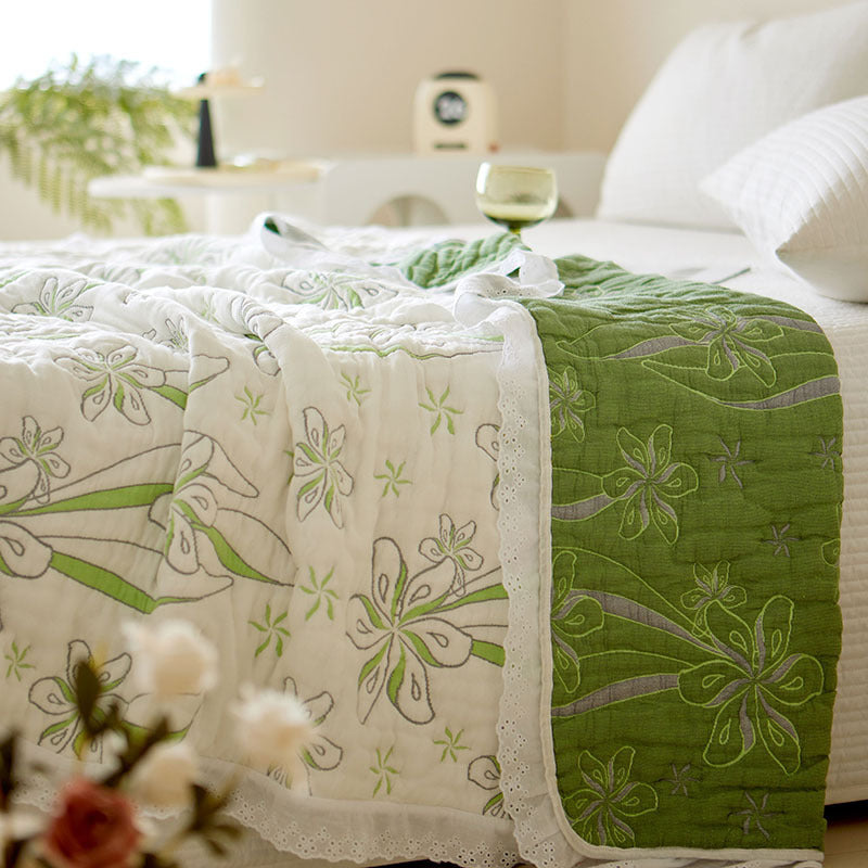 HKM-859667 Floral Pattern Bamboo Fiber Summer Blanket - Lightweight & Breathable, 150x200cm or 200x230cm