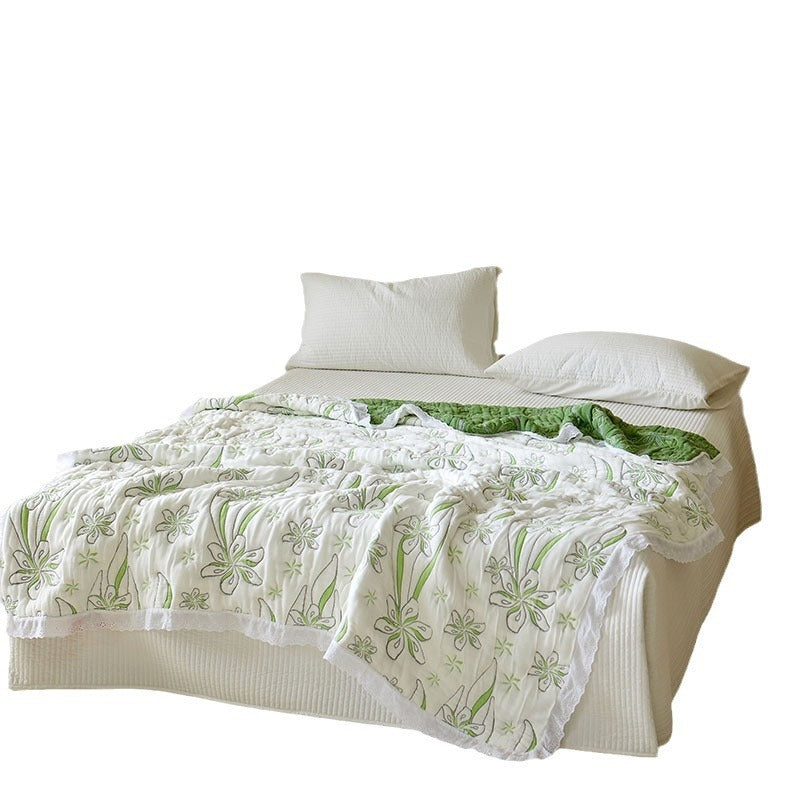 HKM-859667 Floral Pattern Bamboo Fiber Summer Blanket - Lightweight & Breathable, 150x200cm or 200x230cm