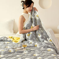 HKM-859667 Floral Pattern Bamboo Fiber Summer Blanket - Lightweight & Breathable, 150x200cm or 200x230cm