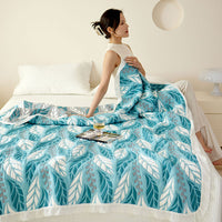 HKM-859667 Floral Pattern Bamboo Fiber Summer Blanket - Lightweight & Breathable, 150x200cm or 200x230cm