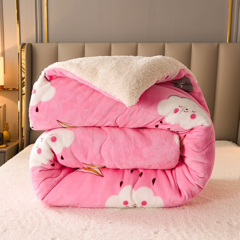 HKM-859667 Thick Lamb Fleece Winter Quilt - Warm Flannel in Various Colors and Sizes