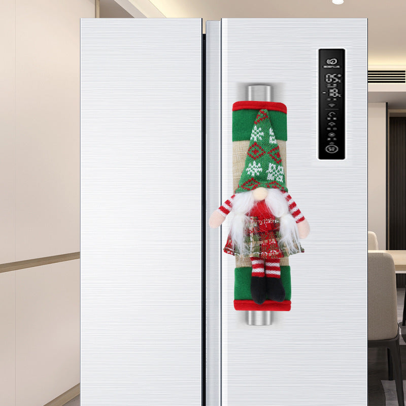 HKM-859795 Christmas Refrigerator Door Handle Covers - Festive Faceless Doll Set for Kitchen Decor