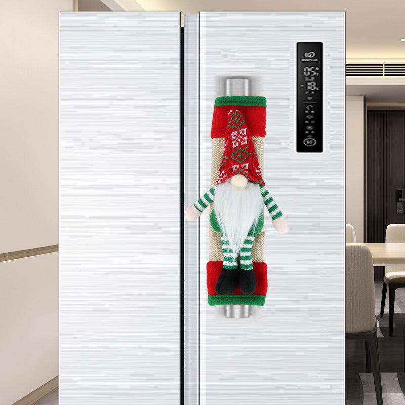 HKM-859795 Christmas Refrigerator Door Handle Covers - Festive Faceless Doll Set for Kitchen Decor