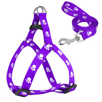 HKM-859859 Adjustable Paw Print Dog Harness and Leash Set for Small to Medium Dogs - Durable Nylon Material, Easy On/Off Design