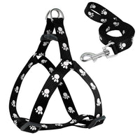 HKM-859859 Adjustable Paw Print Dog Harness and Leash Set for Small to Medium Dogs - Durable Nylon Material, Easy On/Off Design