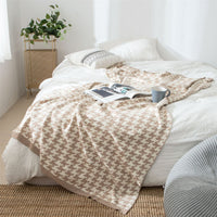 HKM-859987 Black and White Houndstooth Knitted Wool Blanket - Geometric Design in Multiple Sizes