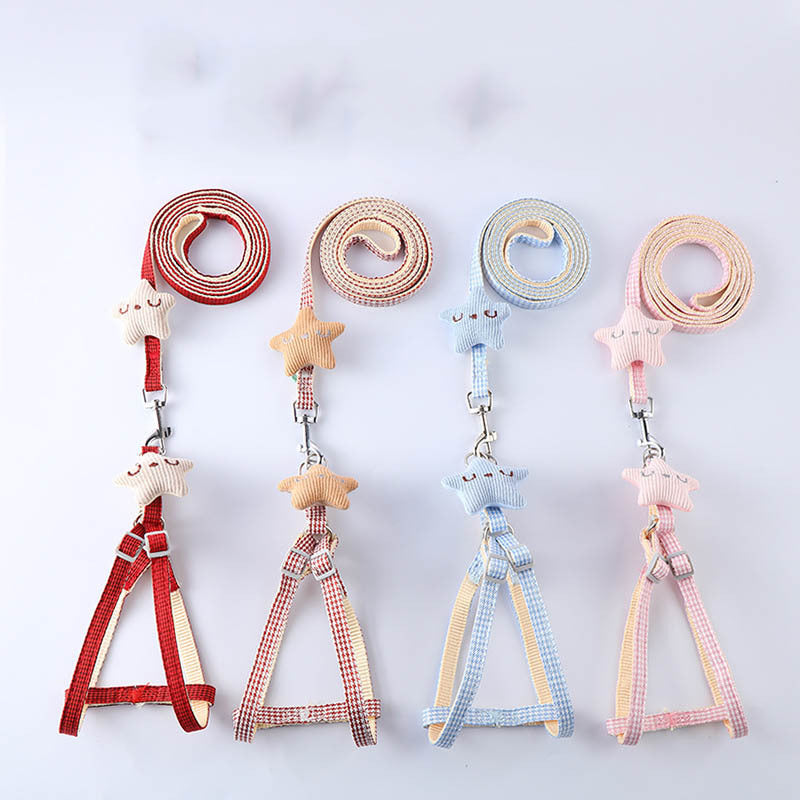 HKM-860179 Chic Starfish Design Dog Pet Harness and Leash Set in Pink, Red, Blue, Khaki