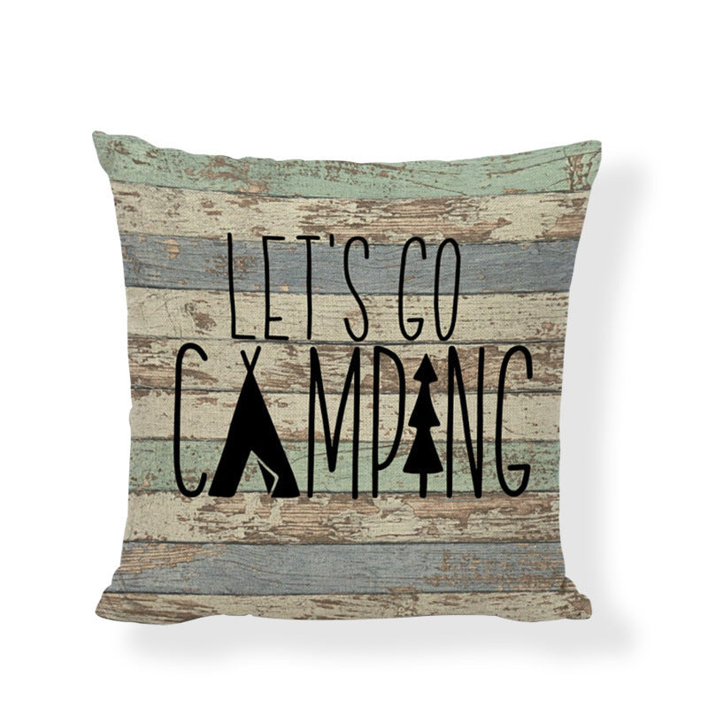 HKM-860371 Square Camping Cushion Cover - Linen/Cotton Print, 45x45CM