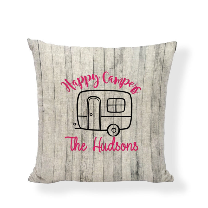 HKM-860371 Square Camping Cushion Cover - Linen/Cotton Print, 45x45CM
