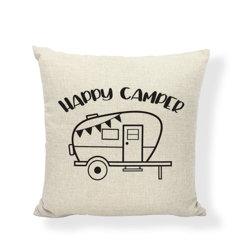 HKM-860371 Square Camping Cushion Cover - Linen/Cotton Print, 45x45CM