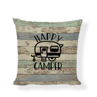 HKM-860371 Square Camping Cushion Cover - Linen/Cotton Print, 45x45CM