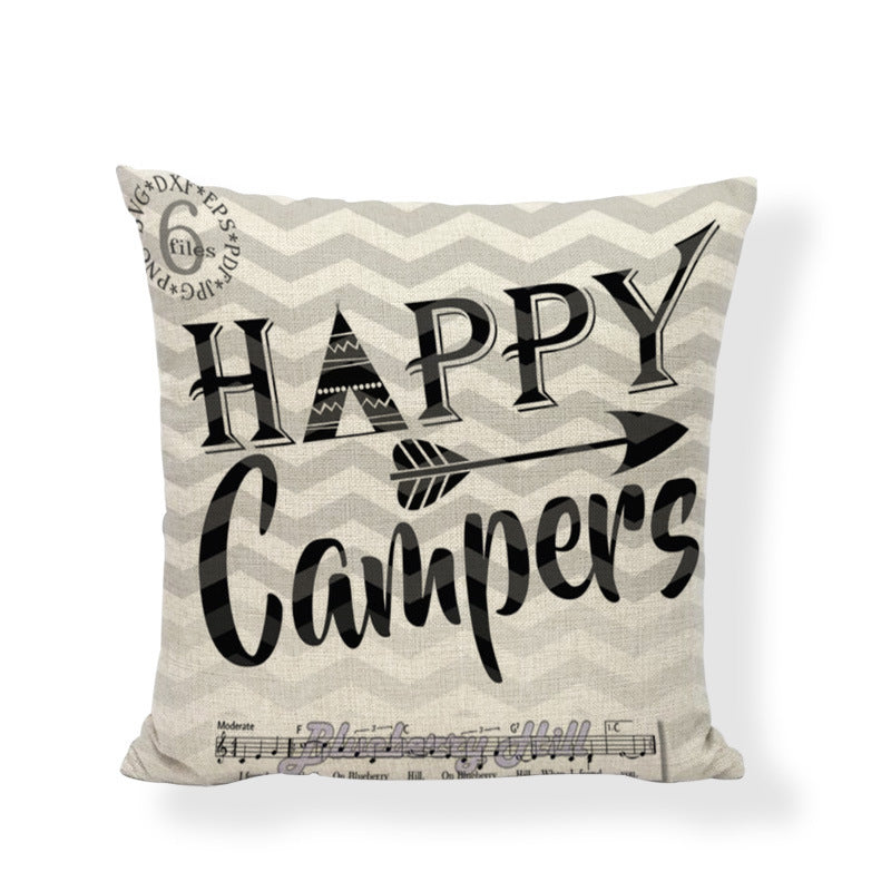 HKM-860371 Square Camping Cushion Cover - Linen/Cotton Print, 45x45CM