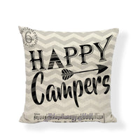 HKM-860371 Square Camping Cushion Cover - Linen/Cotton Print, 45x45CM