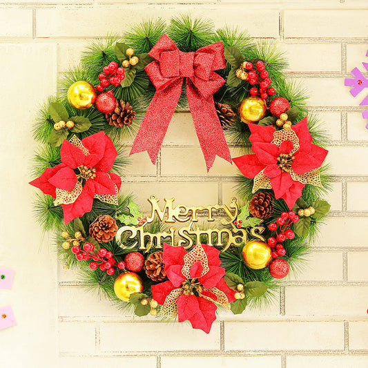 HKM-860435 Handmade Christmas Garland Wreath in Red and Gold, 40CM, PVC Material