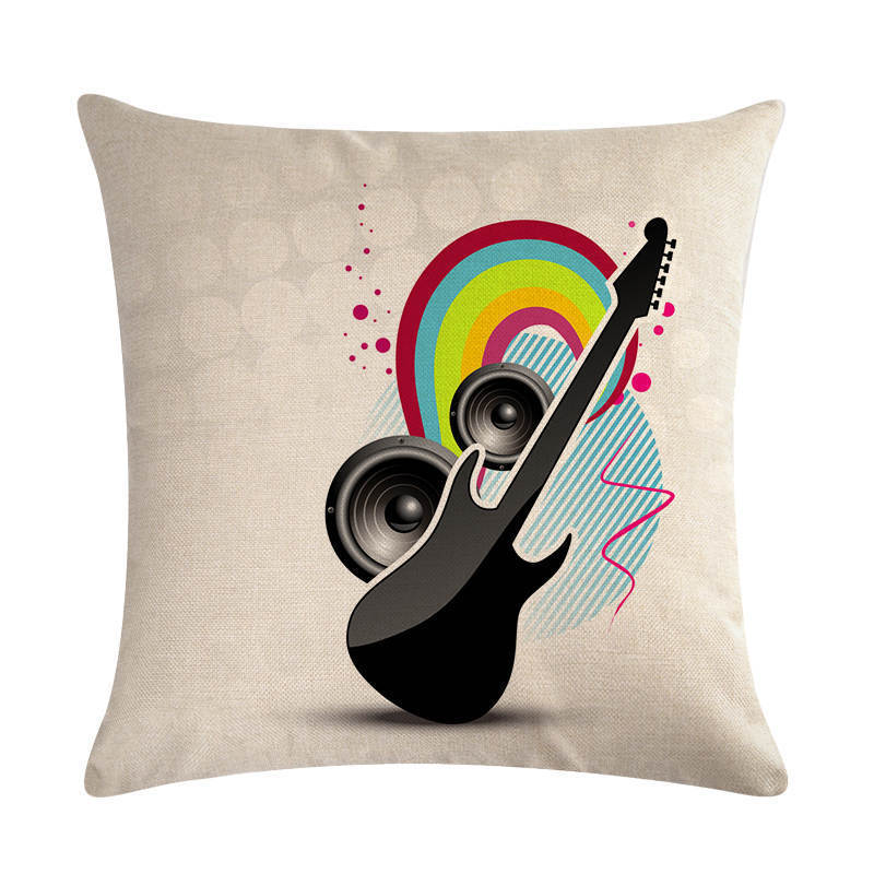 KTX-860499 Abstract Guitar Design Linen Cushion Cover - Modern 45x45cm Cotton Pillowcase