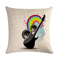 HKM-860499 Abstract Guitar Design Linen Cushion Cover - Modern 45x45cm Cotton Pillowcase