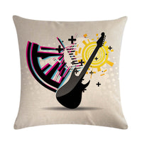 HKM-860499 Abstract Guitar Design Linen Cushion Cover - Modern 45x45cm Cotton Pillowcase