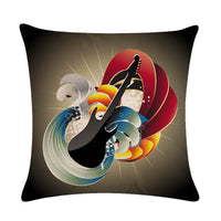 HKM-860499 Abstract Guitar Design Linen Cushion Cover - Modern 45x45cm Cotton Pillowcase
