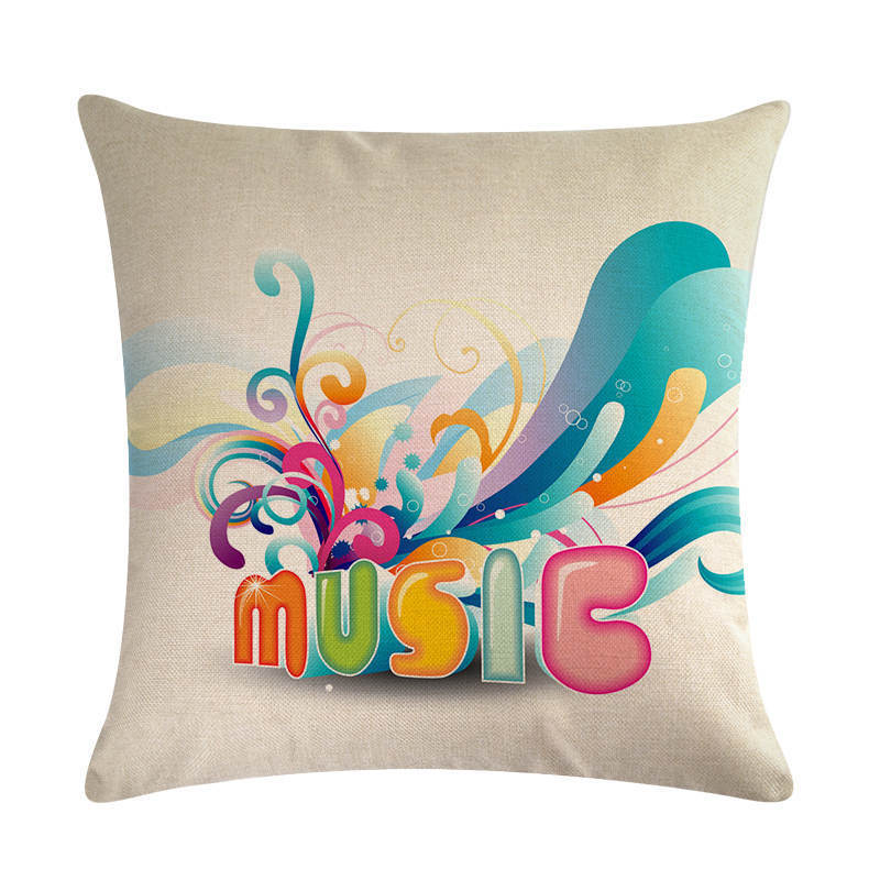 KTX-860499 Abstract Guitar Design Linen Cushion Cover - Modern 45x45cm Cotton Pillowcase