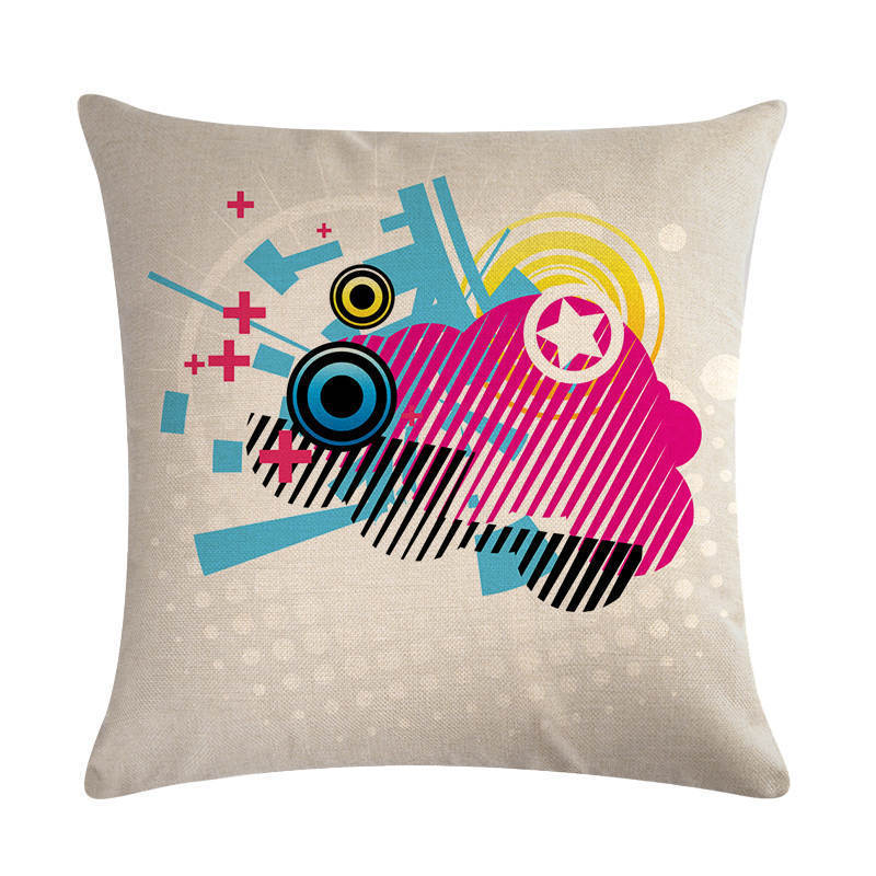 KTX-860499 Abstract Guitar Design Linen Cushion Cover - Modern 45x45cm Cotton Pillowcase