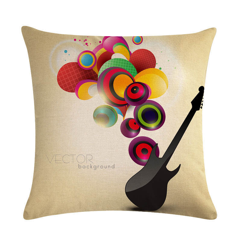KTX-860499 Abstract Guitar Design Linen Cushion Cover - Modern 45x45cm Cotton Pillowcase