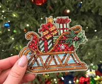 HKM-860499 Christmas Sleigh Cross Stitch Ornament Kit - 14ct, 48x60 Grid, Complete with Color Printing Design
