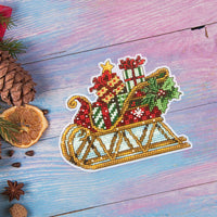 HKM-860499 Christmas Sleigh Cross Stitch Ornament Kit - 14ct, 48x60 Grid, Complete with Color Printing Design