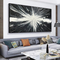 HKM-860755 Handmade Abstract Black and White Oil Painting on Canvas for Living Room Decoration - Unique Modern Wall Art