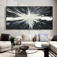 HKM-860755 Handmade Abstract Black and White Oil Painting on Canvas for Living Room Decoration - Unique Modern Wall Art