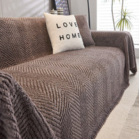 HKM-860819 Thick Plush Velvet Sofa Cover - Herringbone Pattern in Milky White, Milky Yellow, Matcha Green, and Oat Gray