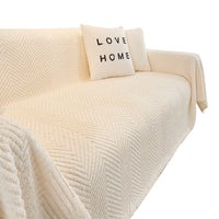 HKM-860819 Thick Plush Velvet Sofa Cover - Herringbone Pattern in Milky White, Milky Yellow, Matcha Green, and Oat Gray