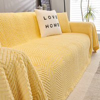 HKM-860819 Thick Plush Velvet Sofa Cover - Herringbone Pattern in Milky White, Milky Yellow, Matcha Green, and Oat Gray
