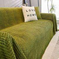HKM-860819 Thick Plush Velvet Sofa Cover - Herringbone Pattern in Milky White, Milky Yellow, Matcha Green, and Oat Gray