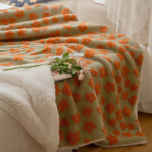 HKM-860819 Vintage Floral Jacquard Cashmere Blanket for Autumn and Winter, 110x140cm and 150x200cm Options, Warm Coral Design in Navy, Orange, and Green