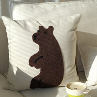 HKM-860947 Embroidered Cotton Canvas Animal Pillow with Insert – 45x45cm, Cartoon Design