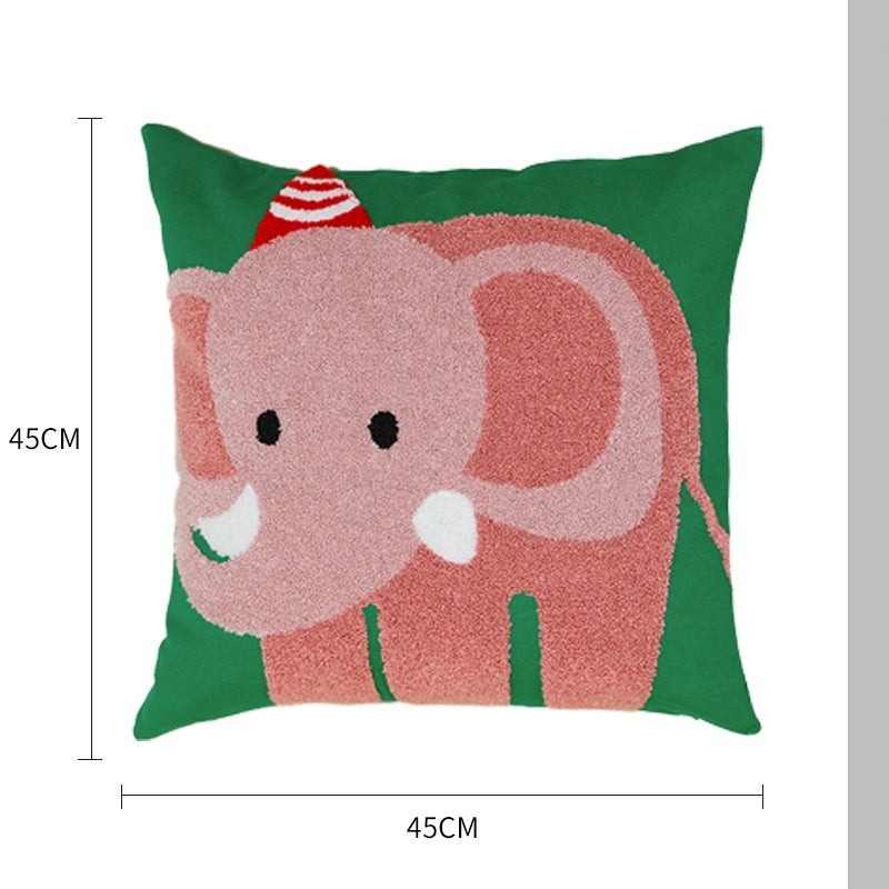 HKM-860947 Embroidered Cotton Canvas Animal Pillow with Insert – 45x45cm, Cartoon Design