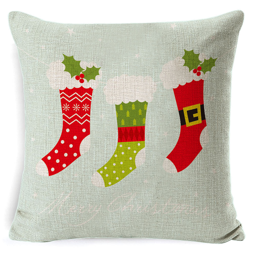 HKM-861267 Christmas Floral Linen Pillow Cover, Soft Plush Cushion with Tassels, 45x45cm