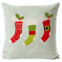 HKM-861267 Christmas Floral Linen Pillow Cover, Soft Plush Cushion with Tassels, 45x45cm
