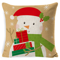 HKM-861267 Christmas Floral Linen Pillow Cover, Soft Plush Cushion with Tassels, 45x45cm