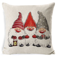 HKM-861267 Christmas Floral Linen Pillow Cover, Soft Plush Cushion with Tassels, 45x45cm