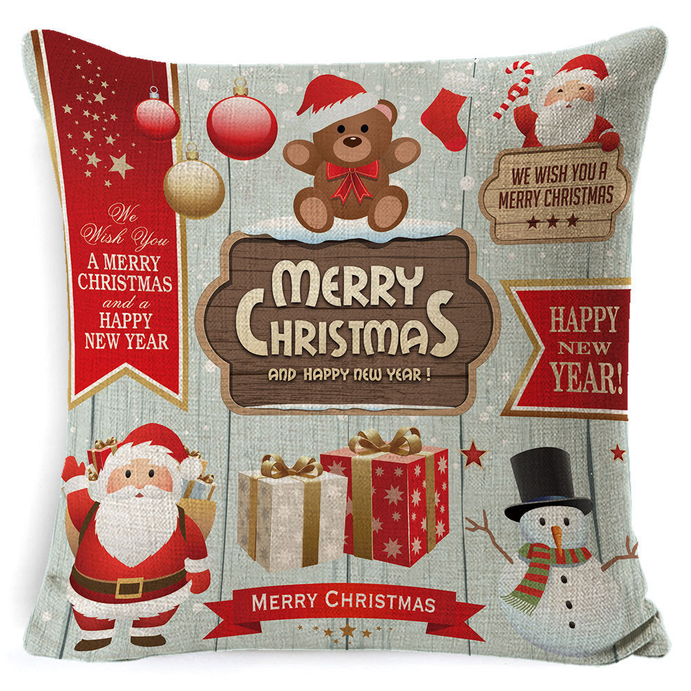 HKM-861267 Christmas Floral Linen Pillow Cover, Soft Plush Cushion with Tassels, 45x45cm