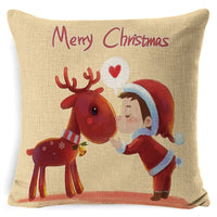 HKM-861267 Christmas Floral Linen Pillow Cover, Soft Plush Cushion with Tassels, 45x45cm