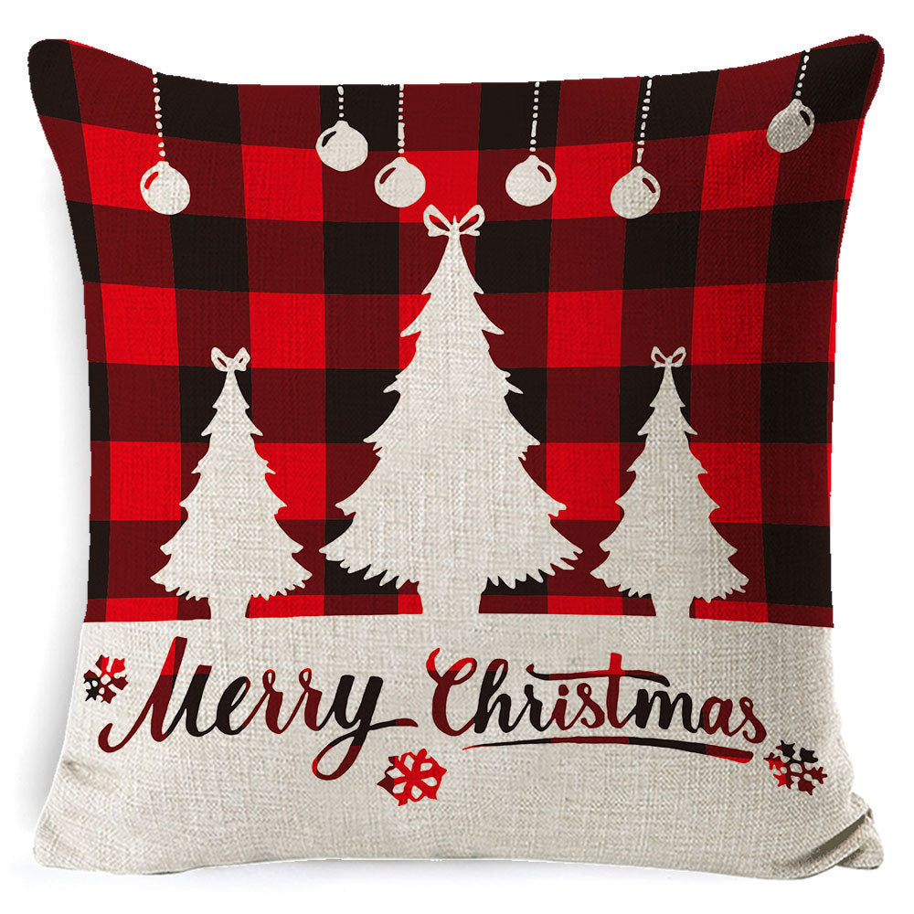 HKM-861267 Christmas Floral Linen Pillow Cover, Soft Plush Cushion with Tassels, 45x45cm