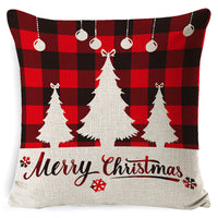 HKM-861267 Christmas Floral Linen Pillow Cover, Soft Plush Cushion with Tassels, 45x45cm