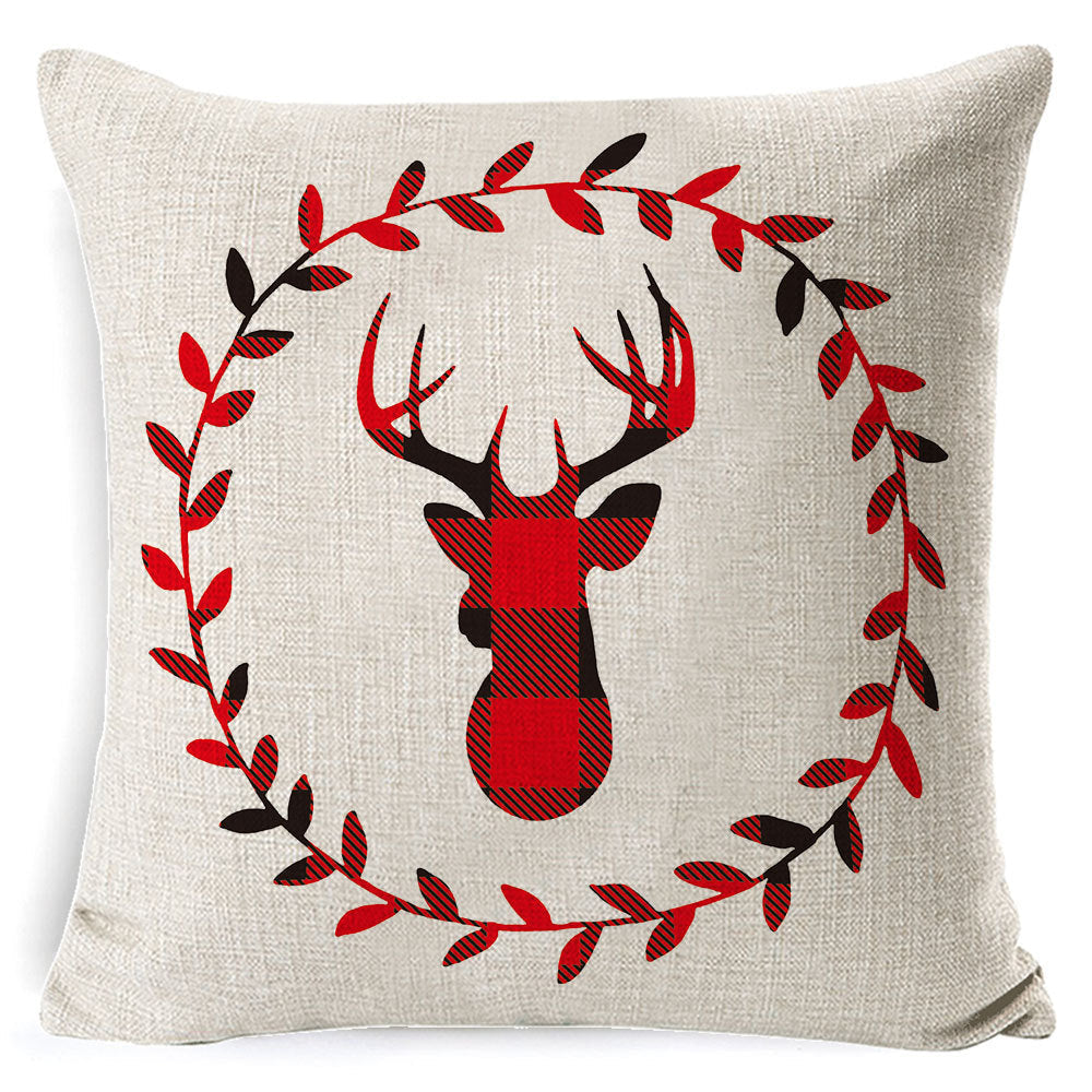 HKM-861267 Christmas Floral Linen Pillow Cover, Soft Plush Cushion with Tassels, 45x45cm