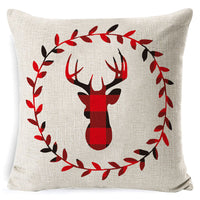 HKM-861267 Christmas Floral Linen Pillow Cover, Soft Plush Cushion with Tassels, 45x45cm